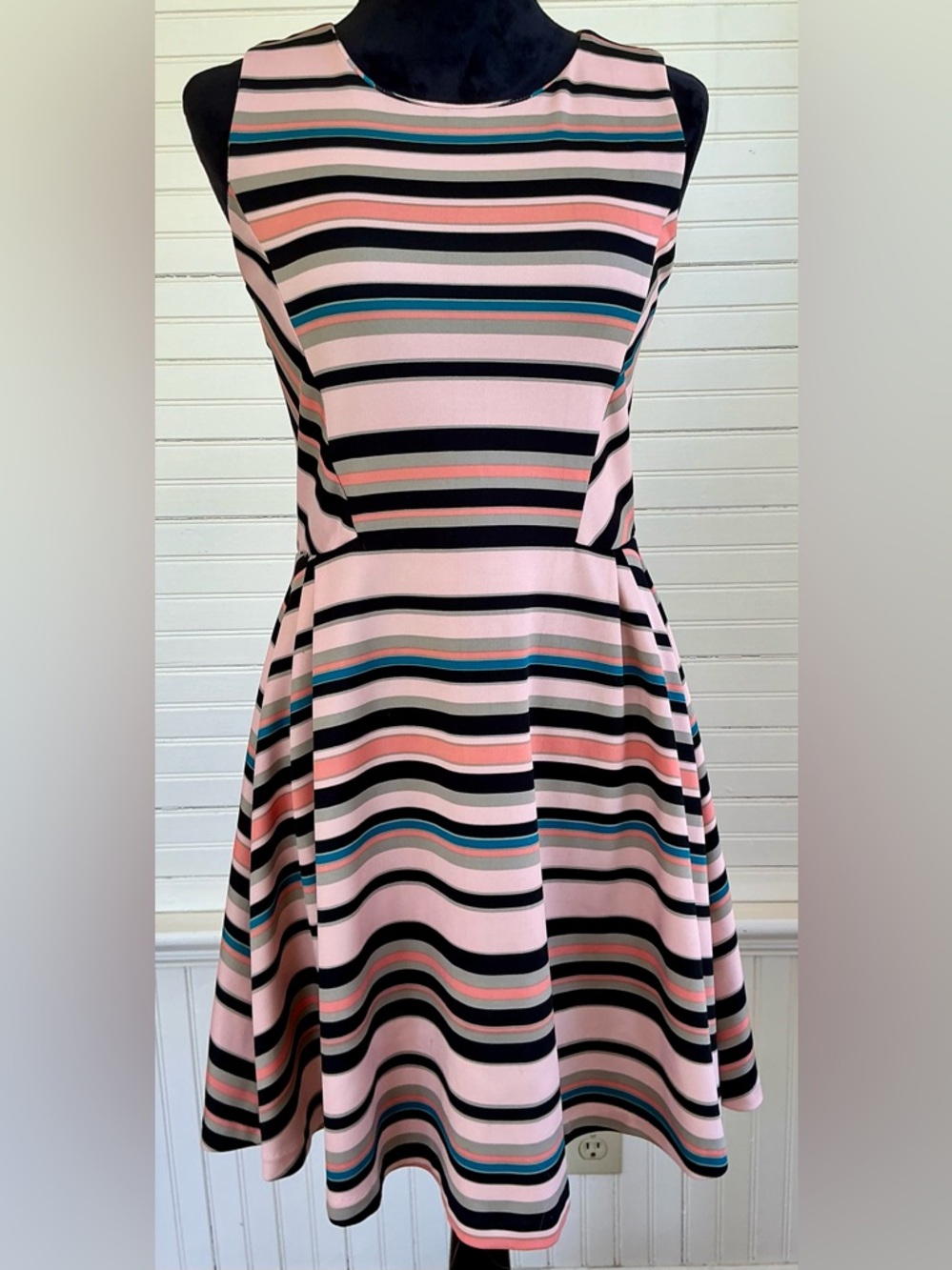 Bar lll Sleeveless Pink Striped Fit & Flare Dress.